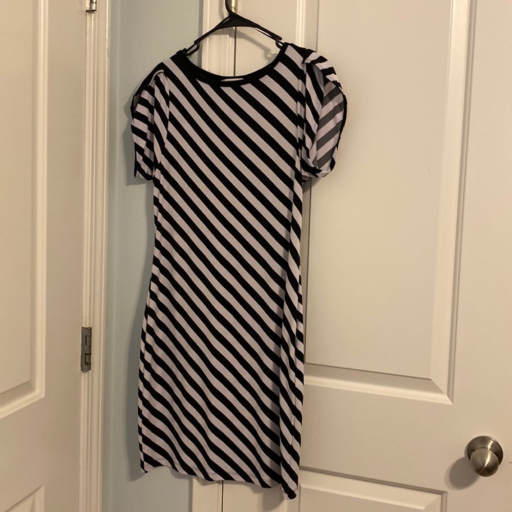 Michael Kors Black and White Striped Dress